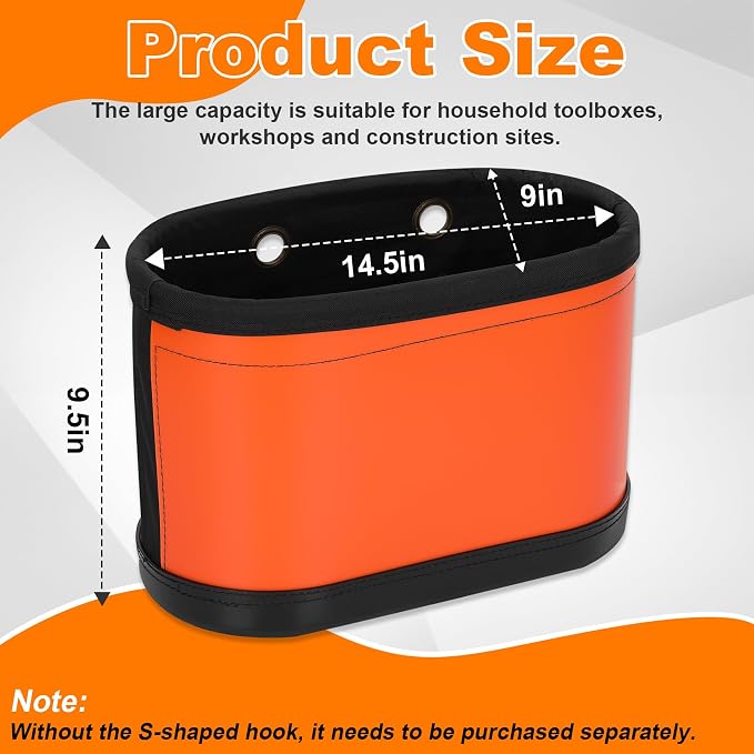Bucket Tool Organizer with 14 Pockets | Oval Hard Lineman Bucket Bag, Tool Bucket Bag with Tray Hook Holes & Polypropylene Bottom with Drain Holes, No Kickstand