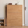Fully-Assembled Oak Shoe Cabinet with 3 Flip Drawers, Solid Wood Shoe Storage Cabinet, Narrow Shoe Organizer for Entryway, 7.9" x 33.5" x 45.7", Oak Wood, Natural