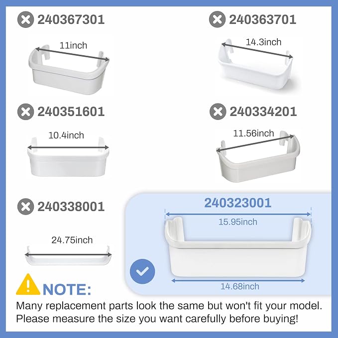2 PACK UPGRADE 240323001 Refrigerator Door Bin Shelf Fit for Frigidaire Door Shelf Replacement Parts FFHS2611LBPA FFHS2611LWMA FGHS2655PF5A FGHS2631PF2, Fit Bottom Bin-NOT Fit Freezer Door
