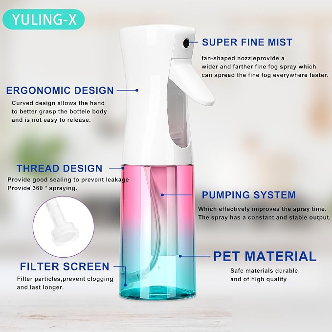 hair spray bottle, ultra-fine spray continuous spray bottle (200ml/6.8oz), used for hair design, vegetation, cleaning and skin care - empty, reusable (Gradient)