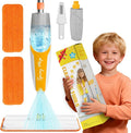 Kids Spray Mop Toy with 420ML Refillable Water Bottle, Montessori Toddler Cleaning Set for Real Floor Cleaning, Pretend Play Toy Housekeeping Kit with 2 Washable Microfiber Pads and Scraper, Orange