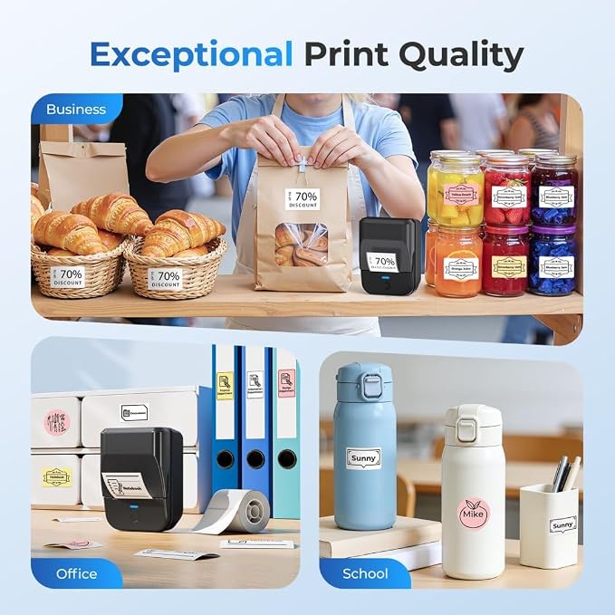 PM240 Label Maker Machine with 3 Tapes, Label Printer Black, Set 1 | 2'' Bluetooth Thermal Sticker Label Maker for Small Business, Home, School, Office Safety Label Maker with Multiple Templates