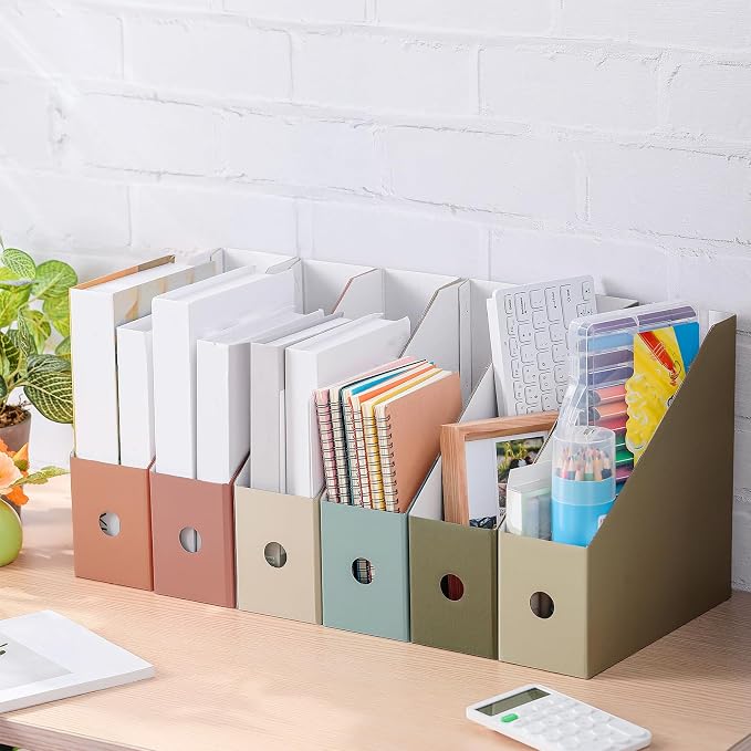 Colarr 12 Pcs Cardboard Magazine Holders 12 Colors Magazine Storage Box with Label Stickers Magazine File Organizer Folder Book Holder for Desk Desktop Document Organizer for School (Morandi Colors)