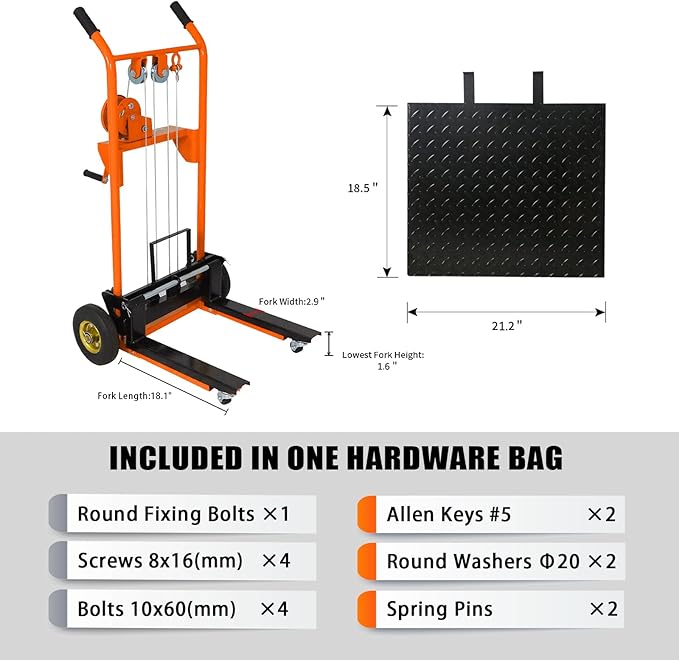 Tory Carrier Material Lift Winch Stacker, 330 lbs Capacity Pallet Stacker, 40.5" Lifting Height, Pallet Truck Dolly, Swivel Casters Lift Table Cart, Forklift with Steel Platform(Orange)