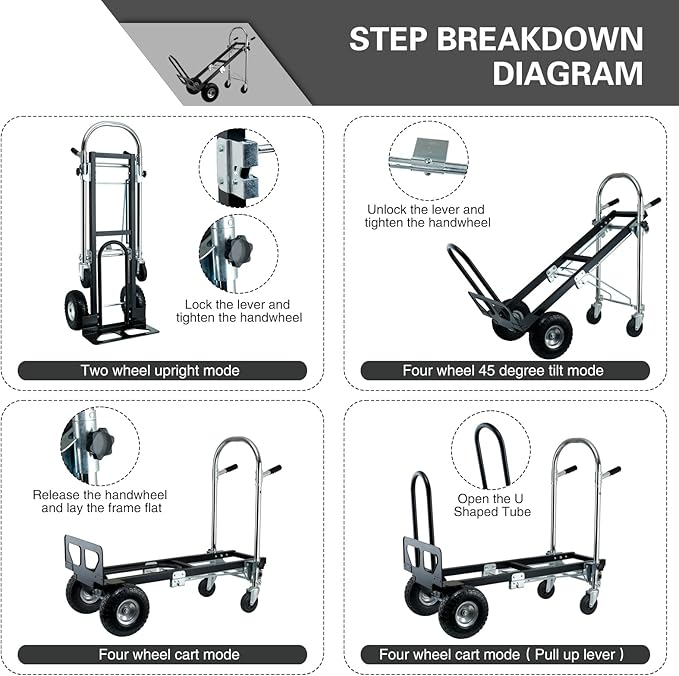 3 in 1 Folding Industrial Convertible Hand Truck,1000 LBS Capacity Aluminum Dolly,Heavy Duty Hand Truck Dolly Cart with Stair Climbing Wheels and Dual Handles for Transport,Moving (Black)