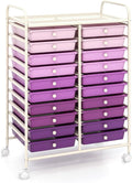 COSTWAY 20-Drawer Rolling Storage Cart, Utility Storage Organizer Cart | For Tools, Scrapbook, Paper, Craft, Multipurpose Storage Trolley on Wheels for Home Office School (Purple Gradient)