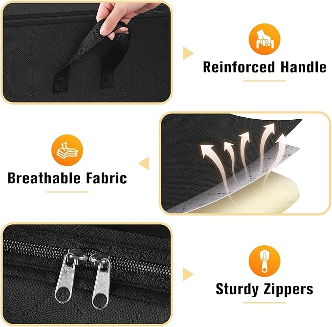 SpaceTrove Clothes Storage Bags, 4-Pack Comforter Blanket Organizers, 80L Large Capacity Containers with Visual Window for Clothing, Quilt, Sheet, Pillow, Closet Organization for Bedding (Black)