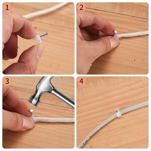 700 Pcs Cable Clips with Steel Nails, Cable Wire Cord Management Clips, White Ethernet Cable/Coax Cable/Cable Cord Holder Staples Clips with Tacks Nails for Wall, 4mm 5mm 6mm 8mm 10mm
