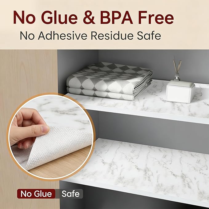 Coavas Shelf and Drawer Liner, Non Slip Extra Grip Non Adhesive Waterproof Thickened Cabinet Mat, Easy Cut for Kitchen Pantry Bathroom Dresser Cupboard (Marble, 24IN x 20FT)