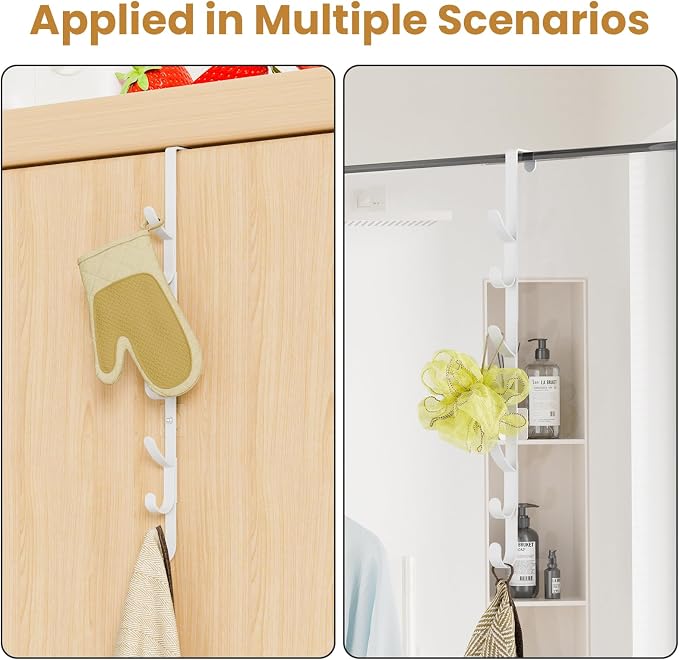 Over The Door Hooks, Metal Door Hooks for Hanging,Door Purse Organizer for Door Coat Hanger, Back of Shower for Hanging Towel Rack Clothes, Hat, Bathroom Bathroom Dorm Bedroom Closet (White-2Packs)