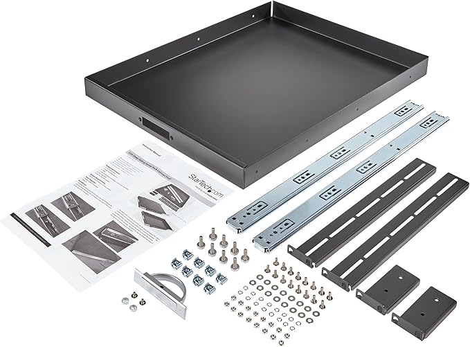 StarTech 1U Sliding Keyboard Rack Shelf, 19in, 55lb, 22in (SLIDESHELFD) | Pull-out drawer tray for any 19in server rack, Inverts to 1U drawer, Ideal for keyboard tools peripherals