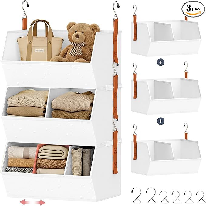 Hanging Closet Organizer Extra Large, Clothes Hanging Shelves for Closet with Divider, Collapsible Closet Storage System, Fabric Storage Bins for Home, Dorm, Rv, Sweaters, Handbags, Underwear, Sock