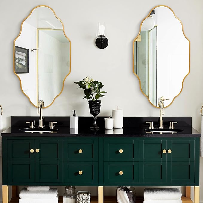 Dorlicecass Wall Mirror for Bathroom - Gold Mirror Wall Decor 24" x 36"Modern Mirror Wall Decor with Aluminum Alloy Frame for Bathroom, Bedroom, Living Room, Dining Room, Cloakroom, Entryway