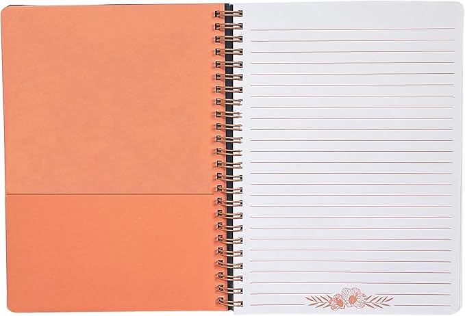 Steel Mill & Co Cute Floral Mini Spiral Notebook, 8.25" x 6.25" Journal with Durable Hardcover and 160 Lined Pages, Garden Blooms (Navy)