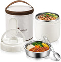 1 Pack 40 oz Insulated Food Jar with 2 Compartments, Stainless Steel Double Wall Vacuum Lunch Box Keep Hot & Cold, Leak-Proof Wide Mouth Soup Container with Spoon & Bag (White)