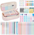 58 PCS Aesthetic School Supplies with Cute Pencil Case,12 Pastel Highlighters, 5 Gel Pens Black Ink，9 Mechanical Pencils for，Student Stationary，CollegeEssentials Gifts (pink)