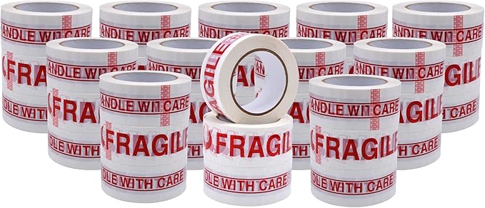 WOD CST2FW Fragile Tape Handle with Care Packing Tape 2 in. x 110 yds. Heavy Duty Carton Sealing Tape Red Lettering for Fragile Cargo and Box Office Moving Shipping, 36 Pack