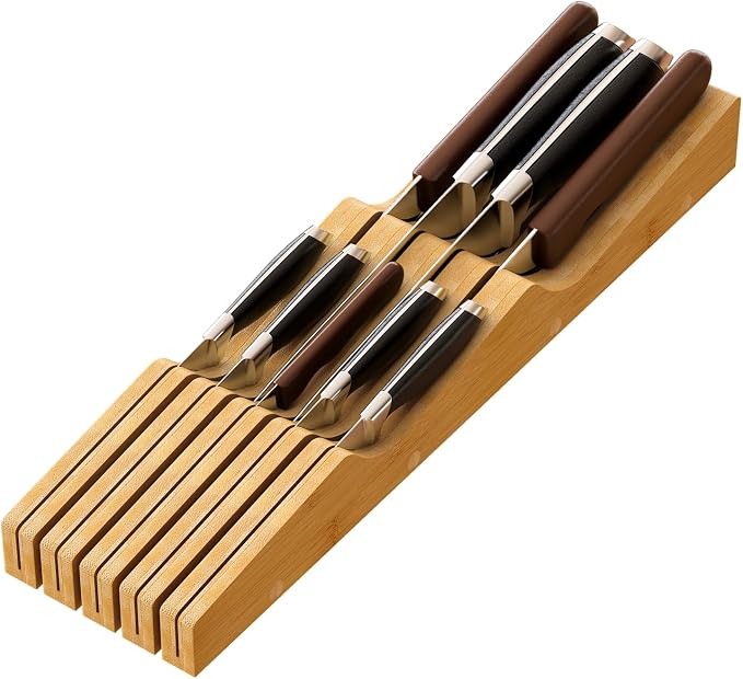 Knife Drawer Organizer (Natural, 9 Knives Organizer)