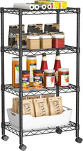 Golpart Small Shelves Storage Wire Metal Adjustable Shelf Unit with Wheels | 4 tier Shelving Organizers Storage Shelving for Bathroom Laundry Room Kitchen Pantry 11.7”D x 17.7”W x 44.8”H Black