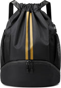 JELUTAR Drawstring Backpack Gym Bag with Shoes Pocket, Black Gold | Water-Resistant String Backpack for Soccer, Basketball, Swim, Beach Cinch for Women Men, 22 L Large Capacity, Wet Pocket