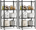 ALANNG 4 Tier Folding Storage Shelf on Wheels,Heavy Duty Metal Rolling Cart | 264 lbs Capacity, No Tools Assembly, Folds to 3.9", Lockable Casters, Portable for Kitchen Laundry Garage