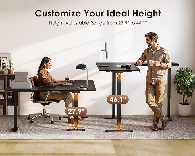 OffiGo 71 Inch Reversible L Shaped Electric Standing Desk, Black | Large Corner Height Adjustable Stand Up Desk, 3 Memory Presets, Sit Stand Table, Reinforced Frame for Home Office Workstation