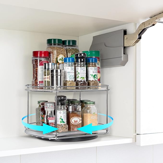J JACKCUBE DESIGN 2 Tier Lazy Susan Turntable Cabinet Organizer - Rotating Spice Rack Storage Container - Medicine Storage Holder for Cabinets, Pantry, Fridge, Countertops - MK533A