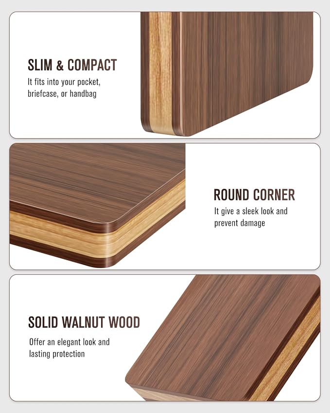 MaxGear Portable Wooden Business Card Holder | Premium Walnut Business Card Case, Slim Magnetic Closure Card Holder for Business & Networking, Holds up to 15 Cards
