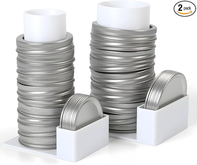 Mason Jar Lid Organizer and Storage, Canning Lids Holder Compatible with Regular and Wide Mouth, Holds 12 Lids&12 Rings per Pack (Set of 2) - White