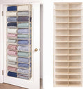 Over The Door Hoodie Organizer 26 Clear Pocket Sweatshirt Organizer with 3 Hooks Hanging Sweatshirt Hoodie Rack Holder Cabinet Behind The Doors for Dormitory Bedroom Closet Storage(Beige)