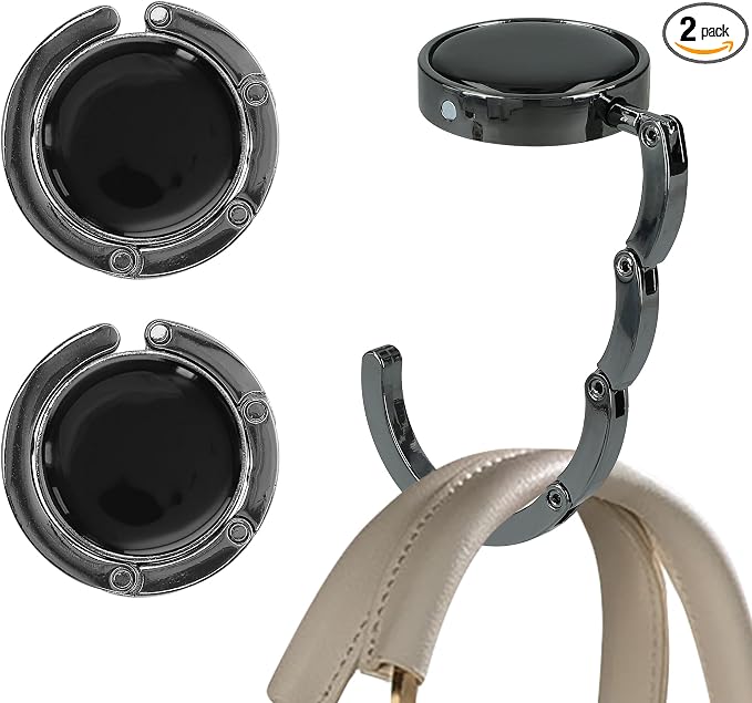 kwmobile Purse Hook for Table - Set of 2 Purse Holder - Folding Handbag Hanger - Portable Bag Holder - Bag Hooks for Desk - Table Hook Dark Slate