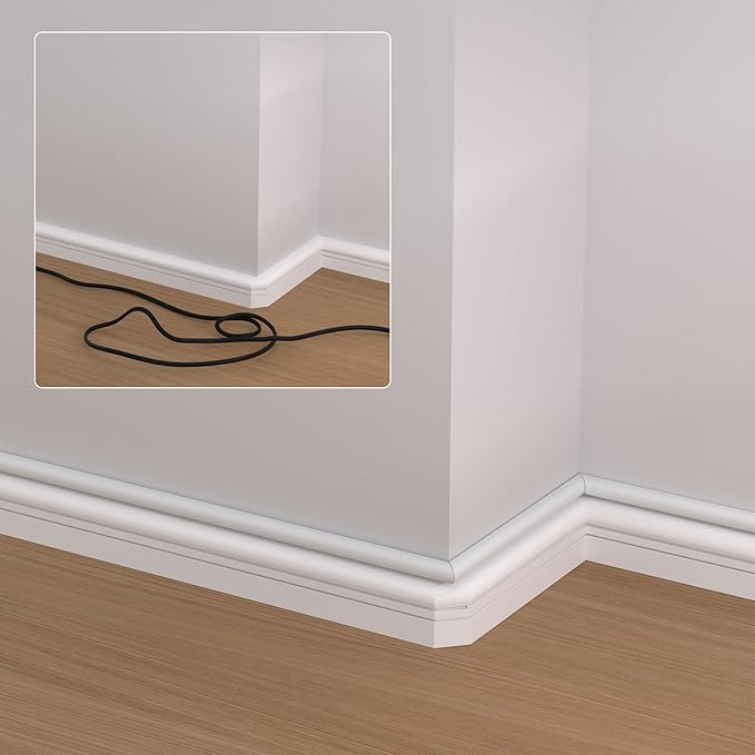 ZhiYo 113in Cord Cover for 1 Wire on Wall, 0.5" W x 0.4" H White | Upgraded Mini Raceway, Extra Capacity for Extension Cords, Half-Round Glazed Finish, Self-Adhesive, 8 Pack (14.2" Each)