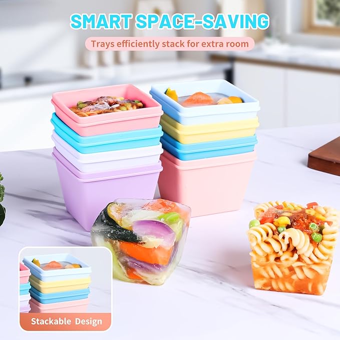 Gemice 1-Cup Silicone Freezer Molds with Lids & Base for Soup, 8-Pack | Oven & Dishwasher Safe, BPA-Free Soup Portion Cubes Trays, Freezer Containers for Food Storage & Meal Prep