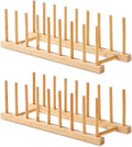 NOVAYEAH 2 Pack Bamboo Wooden Dish Rack-Plate Pot Lid Cutting Board Organizer Holder Rack for Cabinet-Kitchen Cabinet Organizer for Dish, Pots, Lids, Bowls, Bottles, Books, and Puzzle