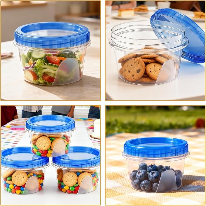 6 Pack Freezer Containers with Screw On Lids, 16 Oz Stackable Reusable Plastic Storage Container, Airtight Plastic Food Storage Containers with Twist Top Lids for Food Soup Jello Sauce