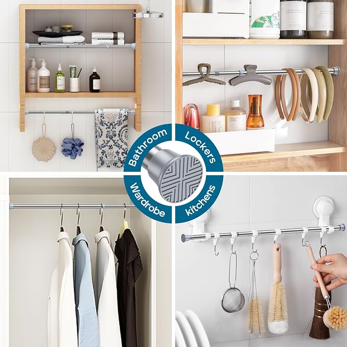 AIZESI Silver Tension Curtain Rod 18-36 inch, 1Pcs Adjustable, Stainless Steel, No Drilling, Non-Slip, Wide Use, Easy Installation
