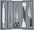 Large Kitchen Utensil Drawer Organizer - Expandable 5 Slots Cooking Utensil Organizer Multipurpose Silverware Organizer for Storage Repair Tools, Painting Tools W13.7"-19.9" x L17.6" X H2.5" (Grey)
