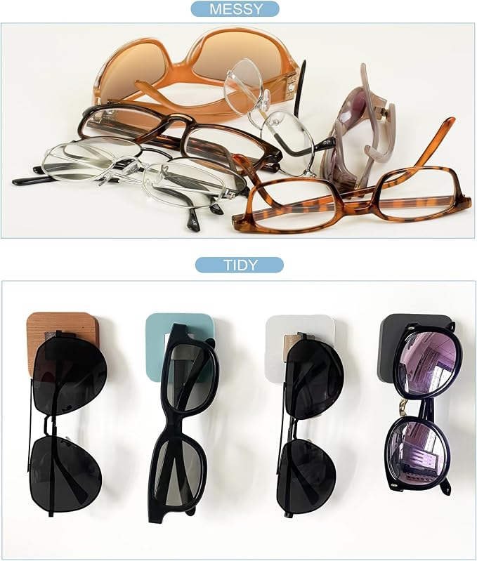 Sunglasses Organizer Wood Sunglasses Storage Wall Mounted Eyeglasses Holder Eyewear Display,Home Decor, (2pcs-Grey-Short-Sunglass Holder)