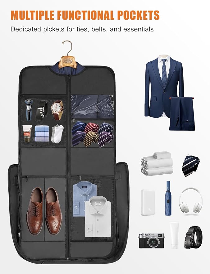 Noozion Garment Bag for Travel, Large Carry On Suit Bag for Business Up to 3 Suits, Wrinkle Free Garment Bag for Hanging Clothes with Shoulder Strap, Laptop Compartment, and Wet-Dry Pocket