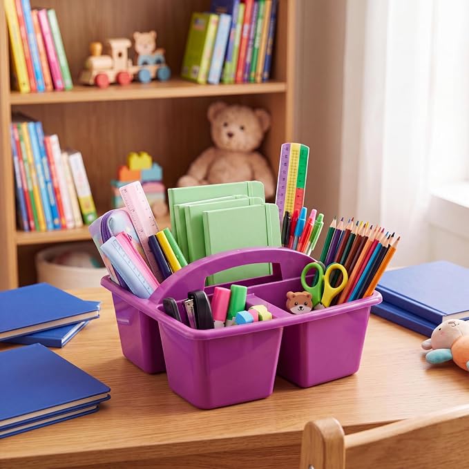Kathfly 18 Pack Classroom Caddy Organizer with Handle, Plastic Art Craft Cleaning Caddy Bulk, Small Multipurpose Supply Organization Storage Basket for Table Desk Office Pencil Teacher (Mixed Color 2)