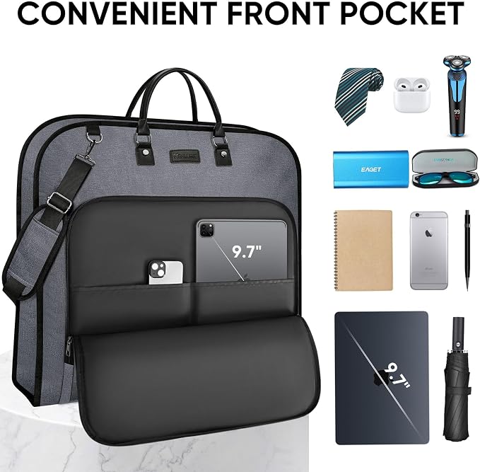 BALEINE Travel Garment Bag, Travel Suit Bag for Men, Water Resistant Carry on Garment Bag for Hanging Clothes, Garment Duffel Bag for Travel Business (Grey, 48")