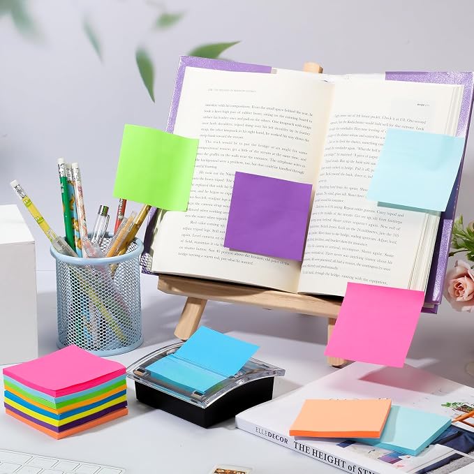 Pop Up Sticky Note Dispenser, 27 Pcs 3x3 in Self Stick Pads, Black | Post Note Holder, Desk Organizer, 50 Sheets Per Pad, School Office Home