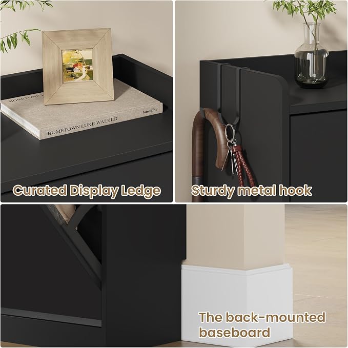 Shoe Cabinet Organizer with 2 Flip Drawers, Freestanding Shoe Rack Cabinet, 23.6" W × 6.3" D × 33.1" H Narrow Shoe Cabinet Storage for Entryway, Foyer, Hallway, Black