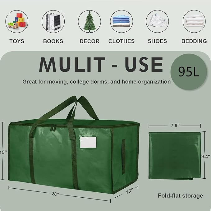 6 Pack-Extra Large Heavy Duty Moving Bags - Waterproof Storage Totes with Handles & Zippers, Foldable for College Dorm, Storage (olive green)