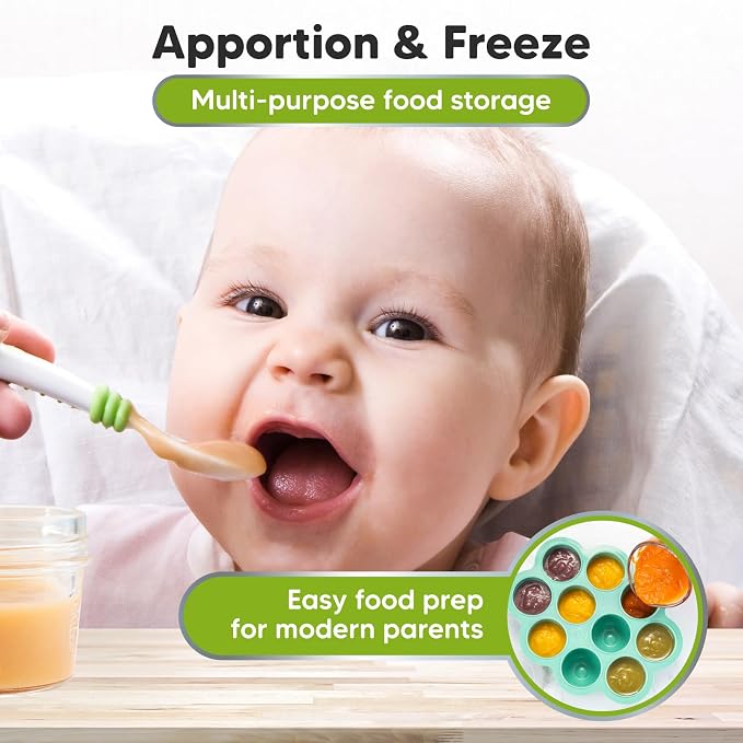 KeaBabies Silicone Food Freezer Trays with Lid, 2oz x 10 Pods (Alpine Green)