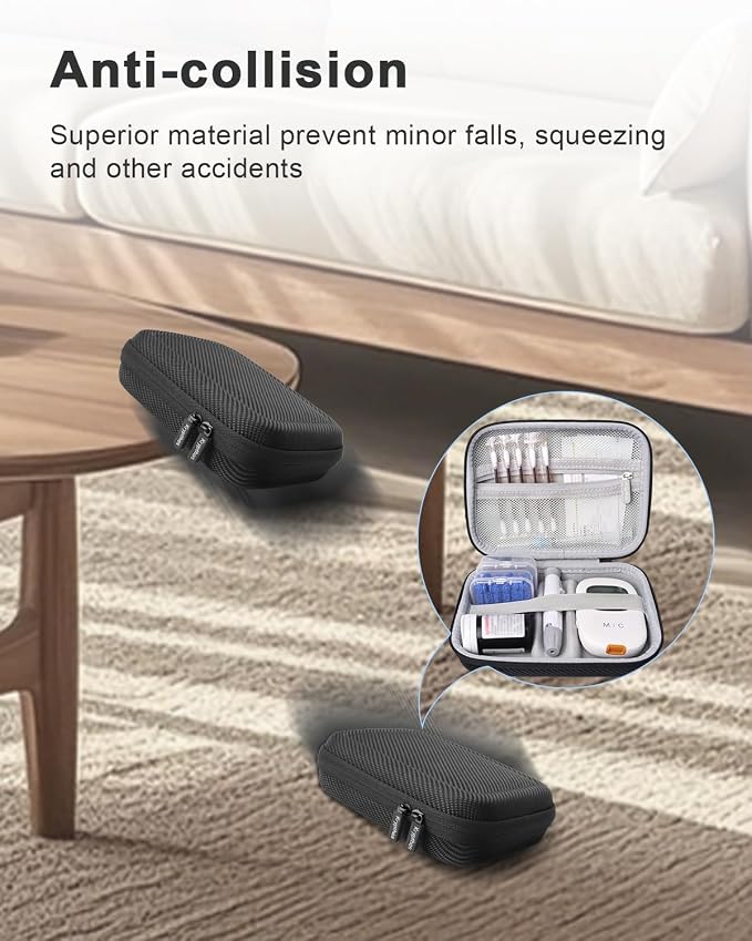 Krypthos Diabetic Supplies Travel Case, Carrying Case for Diabetes Blood Glucose Meter, Portable Diabetes Testing Kit Storage Organizer Bag for Blood Sugar Test Strips, Lancets, Lancing Device-Black | Krypthos Portable Diabetes Testing Kit Storage Orga...