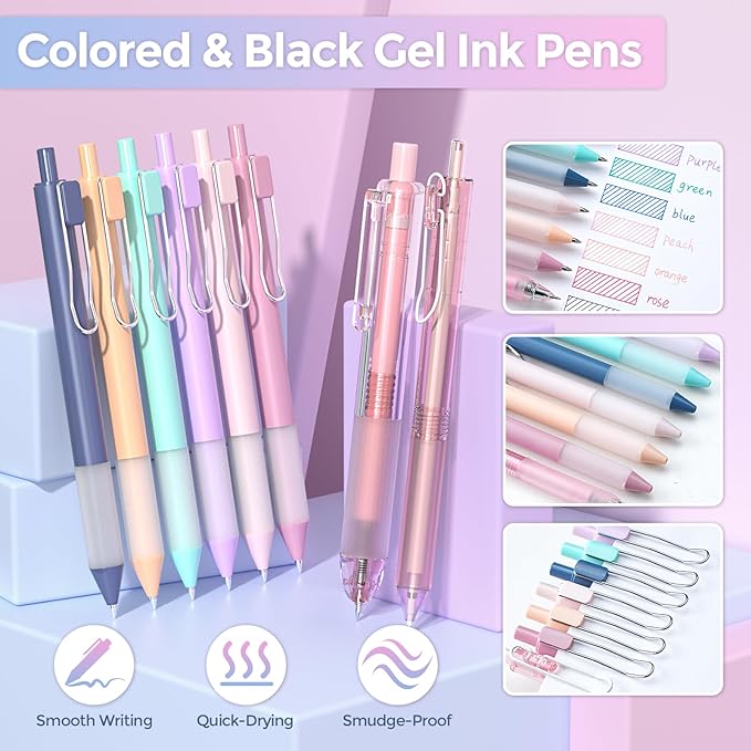 Nicpro 52PCS Aesthetic School Supplies with Cute Pencil Case, 12 Color Pastel Highlighter, 8 Gel Pens, 6 Multicolor Pen, 6 Mechanical Pencils 0.5 & 0.7 mm for Girls Student Stationary Set Preppy Stuff