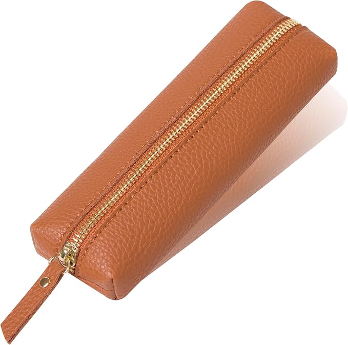 PU Pencil Pen Case Portable Stationery Bag Big Capacity Pencil Pouch Cosmetic Organizer Bag for School Office Woman Man (Brown)