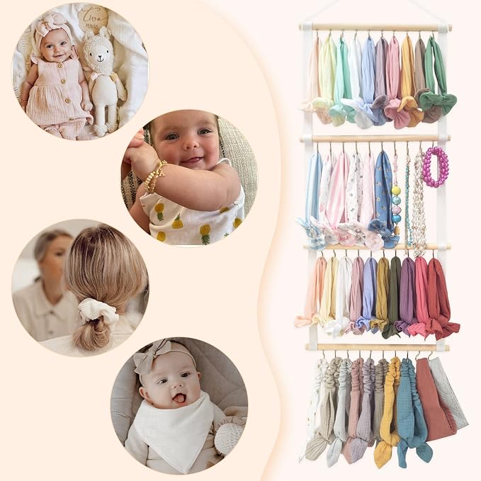 POVETIRE Headband Holder for Girls Baby Headband Organizer Head Bands Hair Accessories Display Organizer Wall Hanging Decor for Nursery Toddler Girl Room