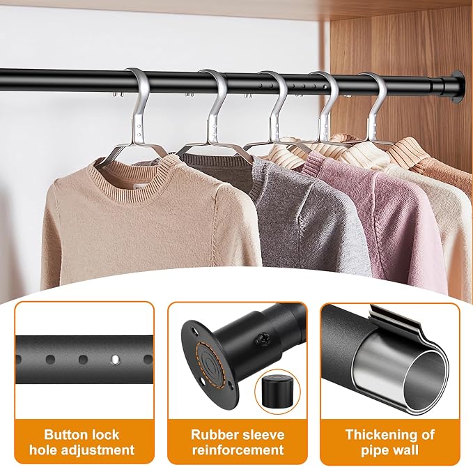Closet Rod, 17-85 Inch Adjustable Closet Rod for Rugged Durability,1.3 Inch Diameter Heavy Duty Closet Rods for Hanging Clothes, Premium Metal Closet Poles for Wardrobes